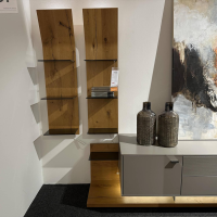 Gwinner - Wohnwand Kubo Media Lack Seidenmatt Fango Grau Holz Balkeneiche Honig - 7