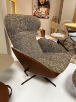 Jori - Lounge Sessel Daydreamer Innen Stoff Mamaye 204 Braun Beige Gelb Außen Leder Lolita Pralina Braun Gestell Bronze Lackiert Inklusive Hocker - 6