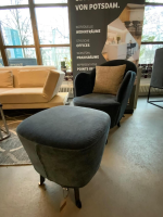 Brühl - Sessel Floret Stoff 4473 69 Dunkelblau Samt Gestell Flachstahl Schwarz Pulverbeschichtet Inklusive Hocker - 6