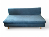 Eigene Herstellung - Schlafsofa Stoff Velour Petrol Blau Gestell Eiche Hell Mit Bettkasten - 7