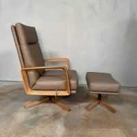 Signet - Sessel Gin Leder Prestige Walnuss Braun Gestell Eiche Massiv Geölt Inklusive Hocker - 3