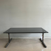 Walter Knoll - Schreibtisch Berlin Table 140 T1 Platte Rauchglas Schwarz Gestell Profilstahl Schwarz Chrom Mit Kunststoffgleitern - 6
