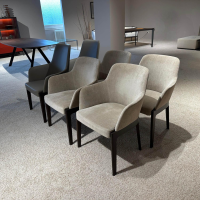 Molteni & C - 6er Set Stuhl Chelsea Stoff WF322 Wien Grau Und Leder L209 Extra Grau Beige Füße Eukalyptus Schwarz - 3