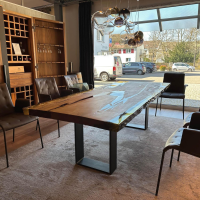 Riva1920 - Esstisch Kauri Newton Platte Holz Kauri Mit Kunstharz Ausgegossen Gestell Eisen Irondust Lackiert - 10