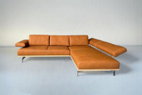 JOOP! - Ecksofa 8106 Echtleder Leonessa Almond Braun Sockel Wildeichenholz Massiv Füße Edelstahl Inklusive Kissen - 10