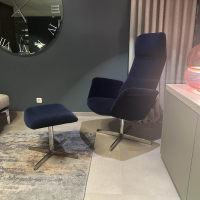 De Sede - Sessel Lomo Stoff Samt Dunkelblau Gestell Verchromt Inklusive Hocker - 5