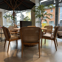 Gloster - Essgruppe Kay Und Whirl Platte Und Gestell Teakholz Stuhlrücken Kunststoff Korbgeflecht Harvest Grau Braun - 9