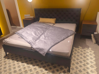 Möller Design - Bett MD13 Leder Raw Anthrazit 1050 Kopfteil Bohemian E Metallfuß NQ Schwarz ohne Matratze ohne Lattenroste - 2