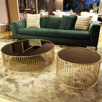 Minotti - Beistelltisch Caulfield 100x28 Gold Glasplatte Gold Metallgestell Glänzendes Hellgold - 4