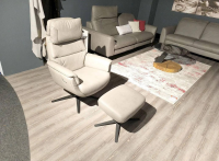 Hukla - Relaxsessel Henri Leder Cloudy Smoke Creme Weiß Grau Sternfuß Schwarz Inklusive Hocker - 3