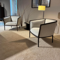 Molteni & C - 2er-Set Sessel Margou Stoff WG411 BI Carta Grau Beige Gestell Eukalyptus Schwarz - 5