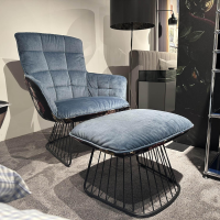Freifrau - Sessel Marla Easy Chair High Rücken Stoff Gobelin Eden Blumenmuster Sitz Stoff Smart Arctique 05 Blau Mit Hocker - 7