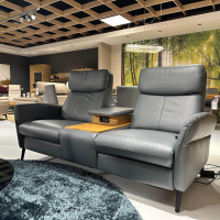 Natura - Garnitur Sofa Fresno Leder Mercury Blue Grey Blau Grau Metallfuß Schwarz Matt Mit Motorischer Relaxfunktion - 10