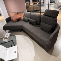 Hülsta - Sofa Abschlusssessel 470 Stoff 082-49 Schwarzbraun Fuß Aluminium Umbragrau Lackiert - 5