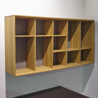 Mobilari - Wohnwand Cubus Pure Eiche Massiv Farbglas Grau Und Dunkelbraun - 10