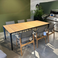 Gloster - Outdoor Essgruppe Carver Platte Teak Gestell Aluminium Meteor Schwarz Stuhl Sway Bespannung Ferrari Anthrazit - 5