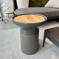Gloster - Beistelltisch Cosco Platte Teakholz Gestell Keramik Iron Grau Glasiert - 5