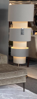 Bielefelder Werkstätten - Stehlampe Soho Gestell Nickel 3x Big Chintz Pebbel Grau Und 3x Small Chinz Sand Creme - 7