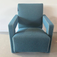 Cassina - Sessel Urecht Stoff Look Ottanio Blau Mit Knopflochstich - 2