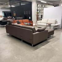 Brühl - Ecksofa Alba System M Leder Pearl 5707 85 Grau Füße Stahl Verchromt Mit Integrierten Kopfstützbügeln - 5