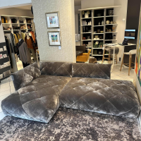 Bretz - Ecksofa Teratai H106li Bezug Stoff 65 9681 Hochflor Velours Feather Grey Grau Gleiter Schwarz - 5