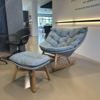 DEDON - Schaukelstuhl MBrace Geflecht Baltic Blau Grau Sitzfläche Stoff MARnori Blau Grau Gestell Teak Mit Hocker - 4