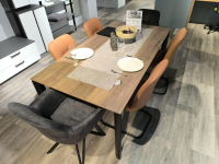 Nobilia - Essgruppe 434017 Sessel Stoff 746 Storm Grey Grau Stuhl Stoff 749 Cognac Braun Tisch Eiche Havanna Nachbildung Füße Schwarz - 3