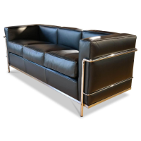 Cassina - Sofa LC2 Dreisitzer Leder Scozia 13X606 Grafite Schwarz Gestell Verchromt - 4