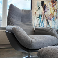 COR - Lounge Sessel Cordia Stoff 9129 Stahl Grau Schale Leder 171 Anthrazit Gestell Aluminium Poliert Inklusive Hocker - 5