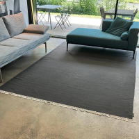Kvadrat - Teppich Vintage Kelim Plain Schurwolle Mit Fransen Grau 200x300 - 4