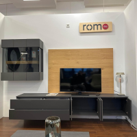 Loddenkemper - Wohnwand Minos 9767 Lack Schiefergrau Matt Absetzung Balkeneiche Mit Kabeldurchlass - 2