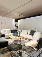 Walter Knoll - Sofa Grand Suite Stoff Lino Shadow 7707 Creme Ablage Leder Saddle Schwarz Sockel Buche Schwarz Lackiert - 6
