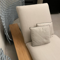 Tribù - Liege Senja Lounger Bezug Stoff Linen Beige Crème Gestell Aluminium Mit Tischplatte Teak - 5