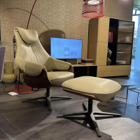 Leolux - Sessel Cream Plus R10 101 Leder Off White Weiß Schale Nussbaum Fuß Pure Epoxy Charcoal Matt Schwarz Mit Hocker - 2