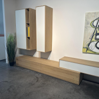 Rodam - Wohnwand Sigma Eiche Natur Weiß Pigment Geölt Und Glas Weiß - 6