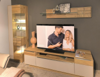 Decker - Wohnkombination Carson Asteiche Massiv Bianco Geölt Front Akzent Glas Schlamm Satiniert Inklusive LED Beleuchtung - 8