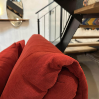 Ligne Roset - Sitztiefe // Schlafsofa Multy Stoff Amalfi Grenade Rot Gestell Metall Anthrazit Inklusive Matratze - 7