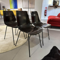 Ligne Roset - 4er-Set Stuhl CM131 Schale Buchensperrholz Dunkelbraun Gebeizt Gestell Stahl Schwarz Lackiert - 4