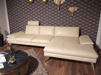 Contur - Ecksofa Collina Leder L50 WP Ecru Beige Füße Metall Gebürstet Mit Sitztiefenverstellung Und Klappbaren Armlehnen - 3