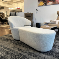 Werther - Sessel Trick Stoff Filippo Uecher Scapigliata 20 Linen Creme Drehteller Schwarz Inklusive Hocker - 7