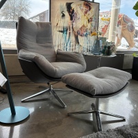 COR - Lounge Sessel Cordia Stoff 9129 Stahl Grau Schale Leder 171 Anthrazit Gestell Aluminium Poliert Inklusive Hocker - 6