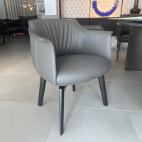 Poltrona Frau - 4er Set Stuhl Archibald Leder Nest Grau Gestell Massivholz Esche Farbig Gebeizt Schwarz Drehbar - 6