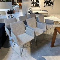 COR - 6er Set Armlehnstuhl Jalis 100541 Stoff 5012 Blau Ecru Drahtgestell Verchromt Mit Kunststoffgleitern - 8