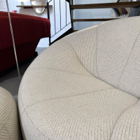 Ligne Roset - Sessel Pumpkin Stoff Coda 100 Creme Noir Mit Drehgestell Inklusive Hocker - 4