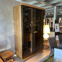 Riva1920 - Schrank Cambus Evo Nussbaum Geölt Türen Rauchglas Bronziert Mit Beleuchtung Und Touch Sensor - 2