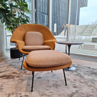 Knoll International - Relax Chair Womb Stoff Colorado Grau Braun Und Ultrasuede Braun Gestell Metall Schwarz - 6