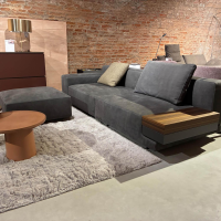 Molteni & C - Sofa Marteen Leder Scirocco SD995 Anthrazit Gestell Metall Matt Zinnfarbig Lackiert Inklusive Hocker Und Kissen - 8