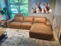 Natura - Ecksofa Balok Leder L30 Retro Cognac Braun Gestell Massivholz Füße Kunststoff Schwarz - 7