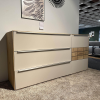 Decker - Sideboard Carson Asteiche Massiv Bianco Geölt Glas Schlamm Grau Satiniert Mit Hirnholz-Akzent - 5