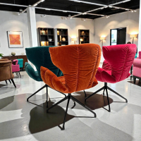 Bretz - 4er Set Esstischstuhl Cassia Stoff 64 1978 Velvet Gold Green Grün Rot Pink Füße 98 Matt Schwarz - 2